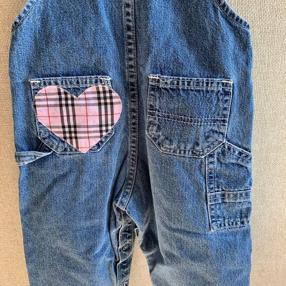 Vintage OshKosh Vestbak Overalls with Pink Plaid Hearts Made in USA - Picture 7 of 9